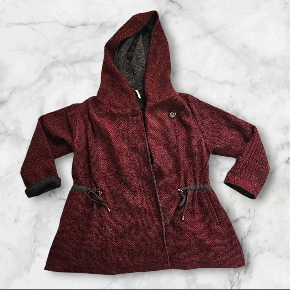 Free People Red Satellite Image Tweed Swing Oversized Jacket Coat XS Rare